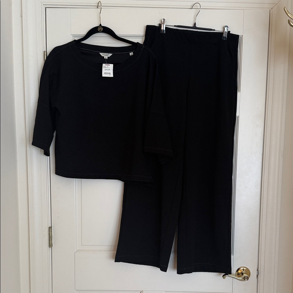 Women's Black Wide-Leg Pant & Crop Top Set - Casual Lounge
